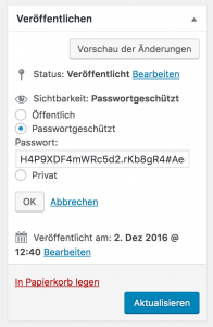 Screenshot des Eingabefelds zur Eingabe des Passworts für Beiträge.